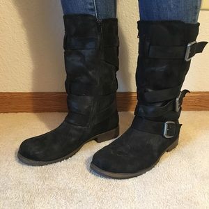 Black Suede-Textured Boots